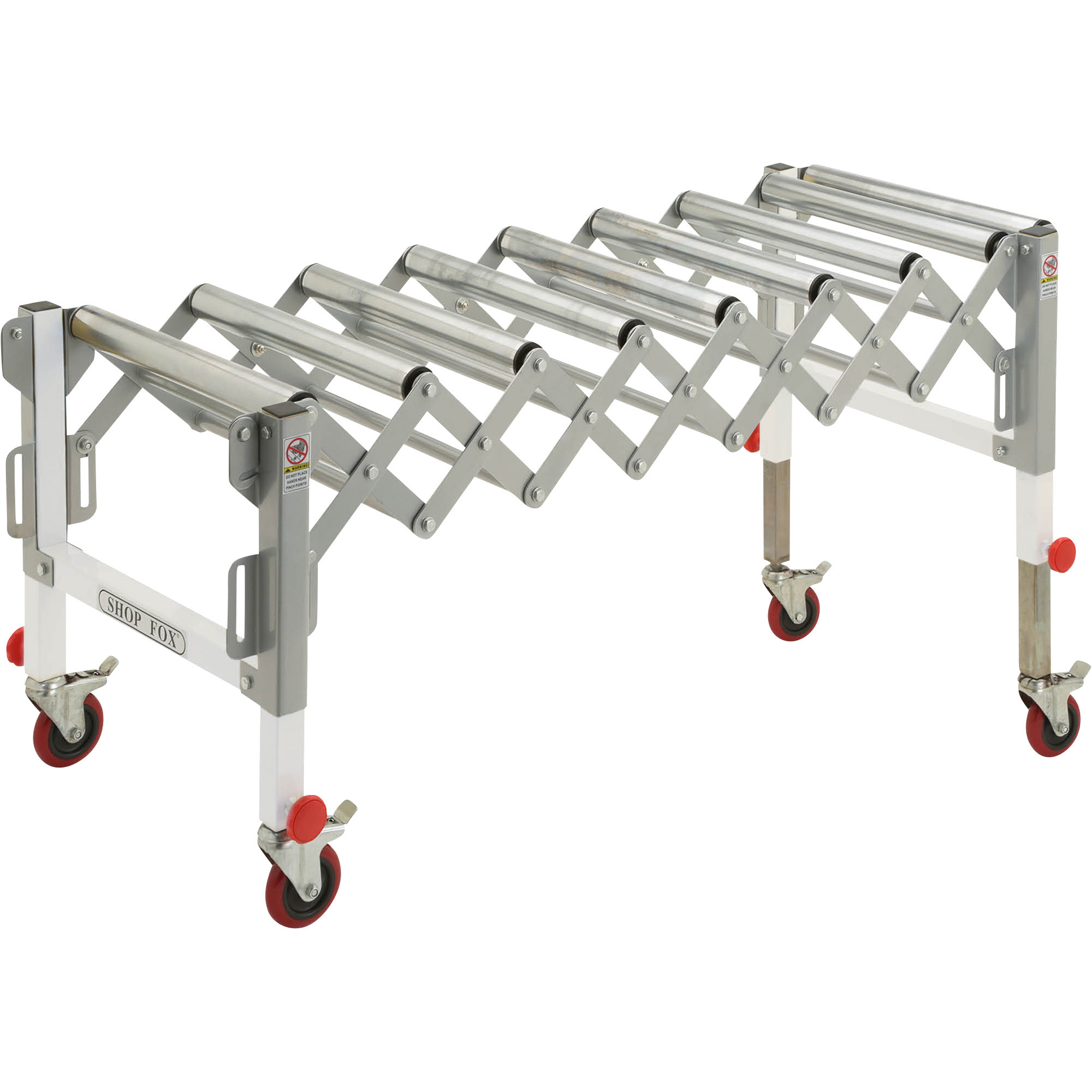 Shop Fox Adjustable Roller Table - 19.5in. to 54in. Length, 24.5in. to 38in. Height, 9 Rollers, 300-Lb. Capacity, Model# W1732
